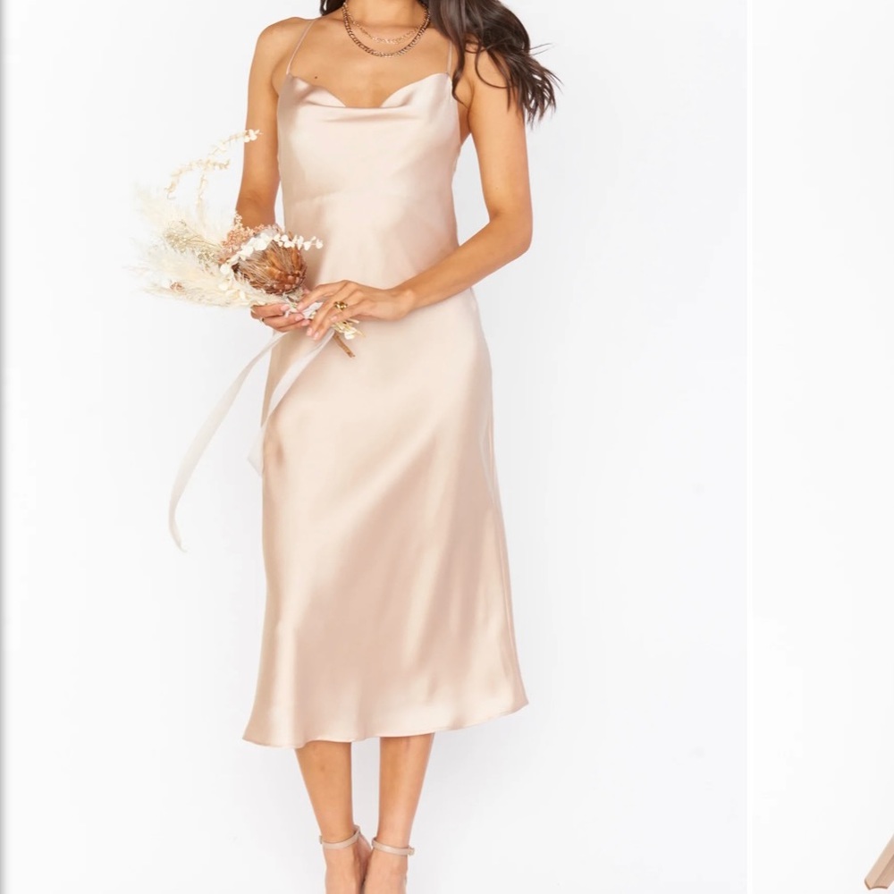 Show Me Your Mumu Verona Cowl Neck Dress in Champagne Luxe Satin